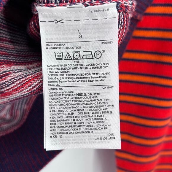 GAP 100% Cotton Marled Crewneck Sweater Stripe Sleeves Red Navy Womens Sz Large - Picture 7 of 11